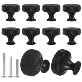 WUISOLQP 10 Pack Black Cabinet Knobs Drawer Cupboard Kitchen Knobs Round Solid Knurled Cupboard Handles with 30 Screws for Cabinet Furniture Dresser Wardrobe Pulls (Black)