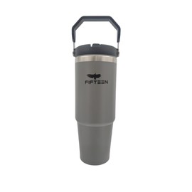 30oz Insulated Stainless Steel Water Bottle with Handle | Leakproof Tumbler with Straw & Flip Lid | BPA-Free, Double Wall Vacuum Flask for Hot & Cold Drinks | Gym, Travel & Office (Bright Grey)