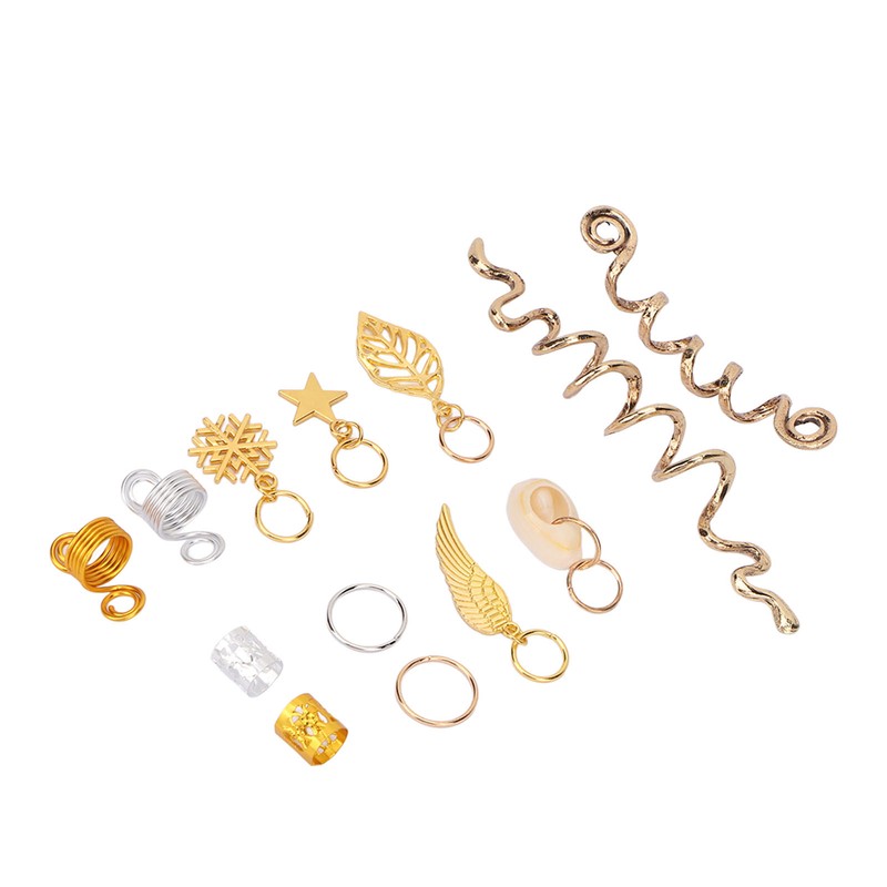 206pcs Dreadlocks Hair Jewelry Rings DIY Alloy Metal Golden Silver