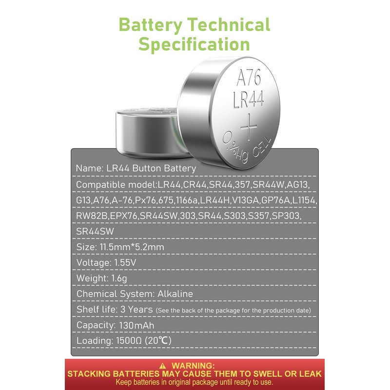 POWEROWL High Capacity LR44 Batteries 40 Pack, L1154F AG13 357