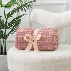 Waffle Throw Blanket, Soft Plush, 50x60 in, Dusty Rose