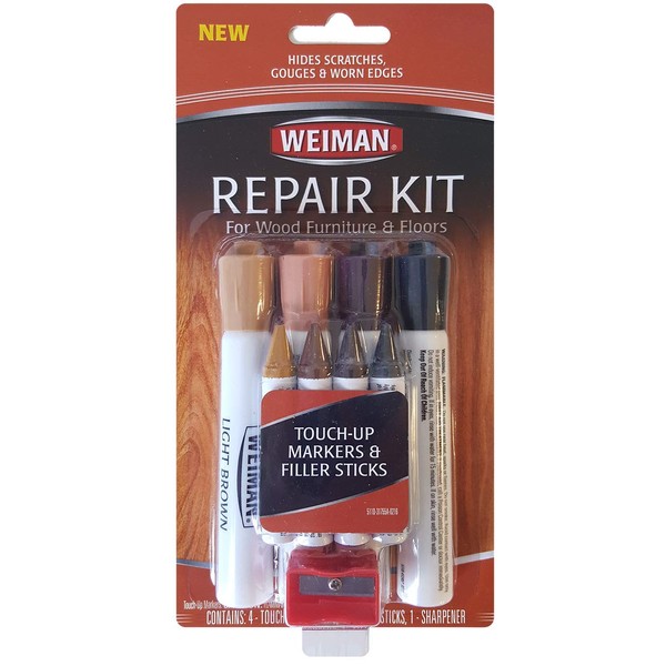 Weiman Wood Repair System Kit - 4 Filler Sticks 4 Touch Up Markers - Floor and Furniture Scratch Fix