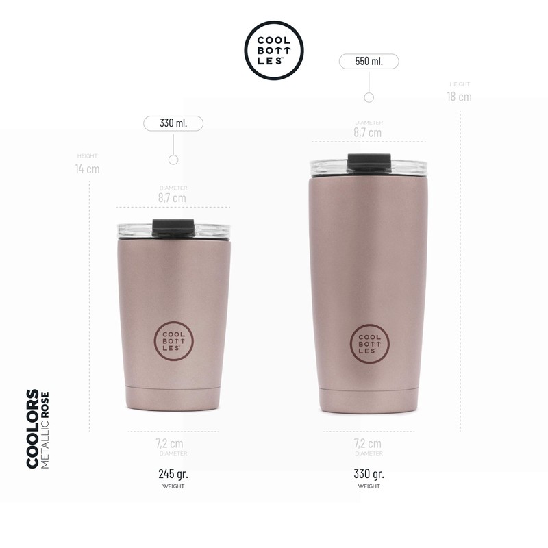 Cool Bottles Unisex Adult Metallic Rose 330ml Bottle, Rose, 330ml