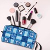 OLUSENMO Blue Geometric Bamboo Leaf Makeup Bag Compact Durable Travel