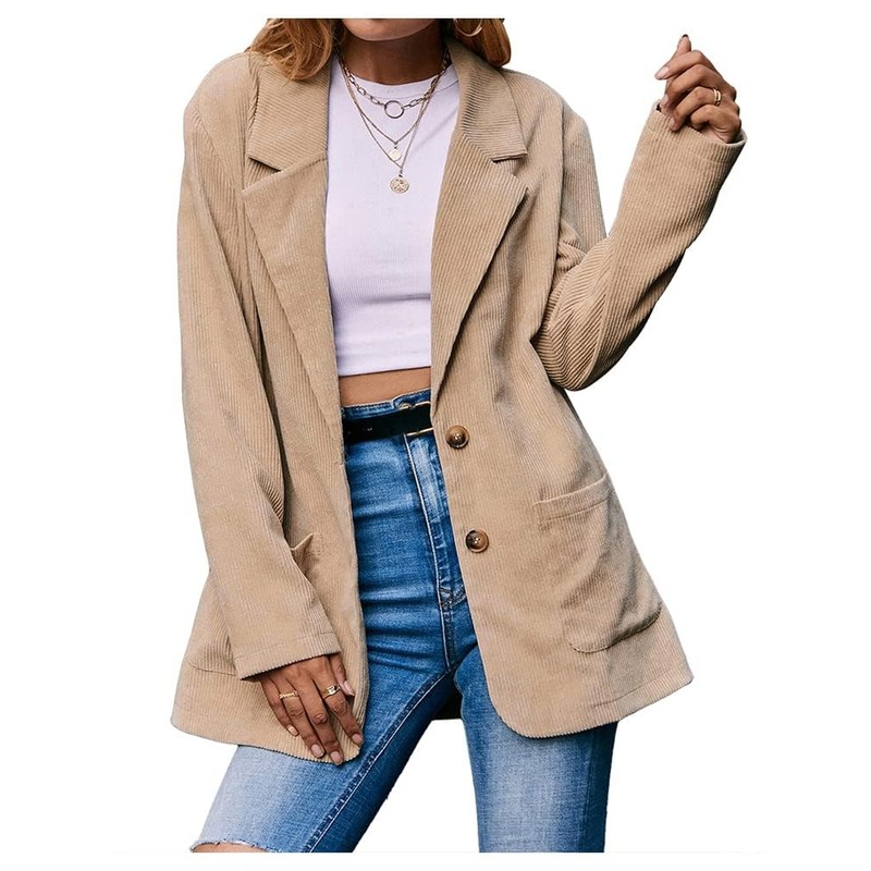 Ladyful Womens Lapel Corduroy Blazer Jacket Dressy Casual Business Suit