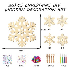 Pack of 36 Snowflake Wooden Pendants Christmas Craft Set for Children, Christmas Crafts, Christmas Decoration, Wooden Christmas Pendant, Tree Decoration, Christmas Gift Tag, Decoration Snowflakes