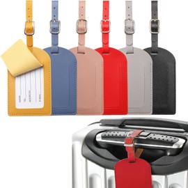 Xutong 6 Pack PU Leather Luggage Tags with Privacy Cover, Multicolor, 6 Count, Rectangular, Travel Accessories