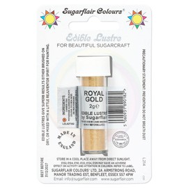 Sugarflair Royal Gold Edible Lustre Dust (E171 Free), Add a Lustrous Shine to Cakes or Decorations. Brush On or Add Rejuvenator to Create Eye-Catching Edible Paint- 2g