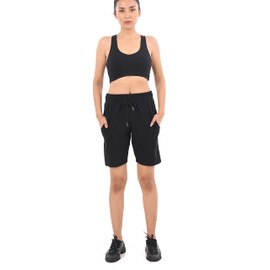 Maks Señoras Cordón Algodón Lycra Euro Diseño Casual Deportes barmuda Shorts, Negro, Grande