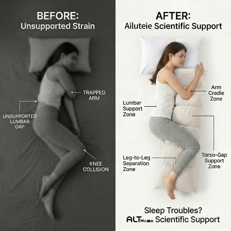Ailuteie Pat. Pend. Long Bed Pillow for Adults and Side