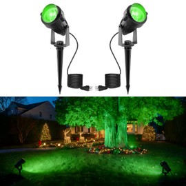 L LOHAS LED Green Spotlight Outdoor, Tree Spot Lights for Yard, Auto On/Off 5W 120V Landscape Lighting for House, Holiday, Christmas Decoration, 450LM IP66 Waterproof, UL Listed, 2 Pack