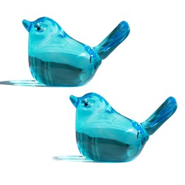 H&D HYALINE & DORA Set of 2 Blue Handmade Glass Bird Figurine Blown Glass Birds Ornament Crystal Glass Animals Decorative Collectible Figurines