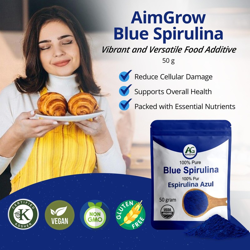 Aimgrow Blue Spirulina, Antioxidant Rich Blue Spirulina Powder, Non-GMO and