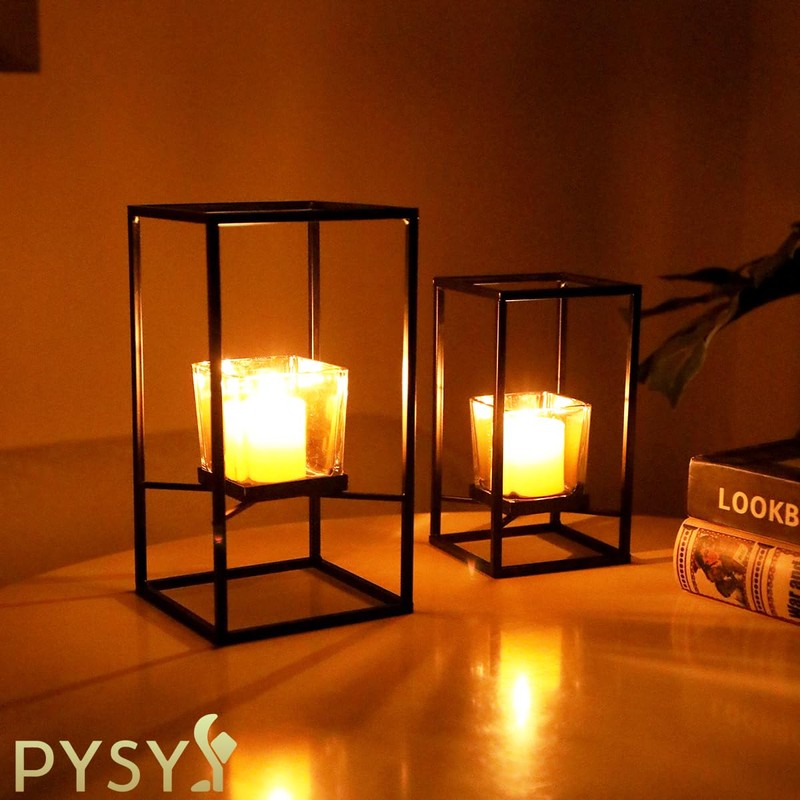 PYSYY Set of Candlestick Holders in Two Sizes, Versatile Square