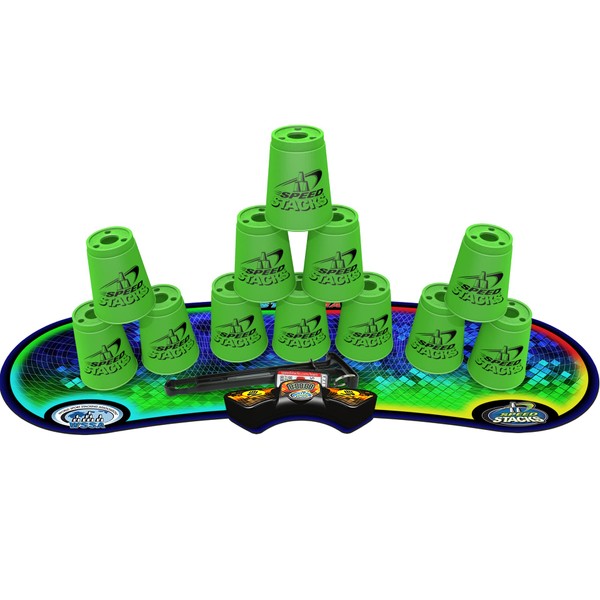 Speed Stacks | Sport Stacking Competitor, Neon Green - 12 Cups, Holding Stem, With GX Timer And Mat | WSSA Approved