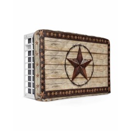 Texas Star Brown Indoor Air Conditioner Covers, Country Star Rustic Window AC Unit Cover with Drawstring Double Insulation, Vintage Wooden Waterproof Air Conditioner Covers for Inside 25Lx18Hx3.5D