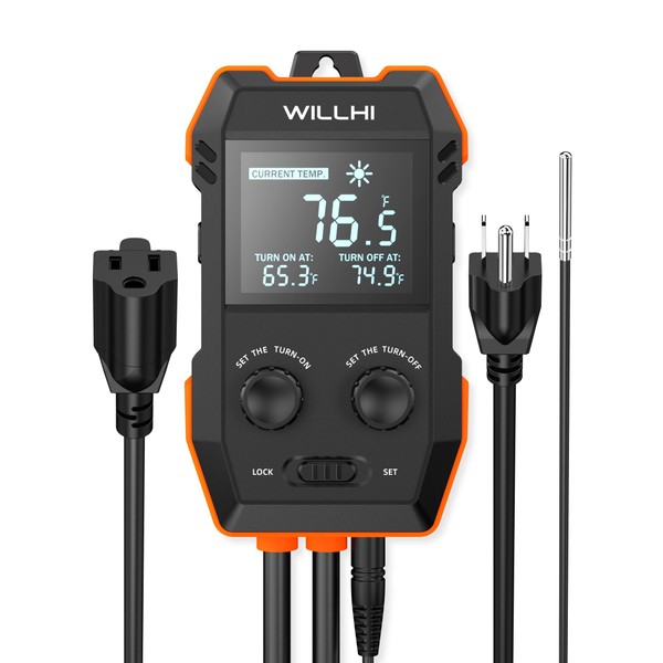 WILLHI WH2408 Temperature Controller 10A 1200W, Digital Thermostat Controlled Outlet