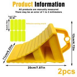 Pack of 2 Wheel Chocks Trailers, Car Wheel Chocks, Brake Chocks for Trailers, Wheel Chocks with Reflective Warning Strips, Wheel Chocks with Handle, Non-slip Underside, for Motorhome (200 x 120 x 110