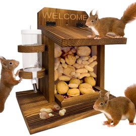 LSCQYYCC-Squirrel Feeder, Squirrel Picnic Table Feeder with Water Feeder, Wooden Squirrel Feeders for Outside, Squirrel House for Corn Peanut