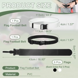 YELARXI Flag Football Set, Adjustable Flag Football Belt with 1 Belt and 3 Flags Easy Tear Away for Men Women Players Training Competition (Black/White)