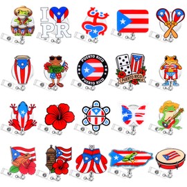 Trnayi 20 Pcs Puerto Rico Flag Badge Reels Bulk Boricua Style Retractable Badge Reels Clip for Lanyards Name ID Card Holder Keychain, Puerto Rican Souvenirs Gifts for Nurses Teachers Students Workers