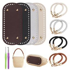 Dawitrly 4+8 PCS Bag Bases for Crochet with Purse Handles for Bag Making, Crochet Bag Kit with 2 PCS Crocheting Hooks, 4 Colors PU Leather Purse Bottoms, 11.8 Inch Handbag Handles