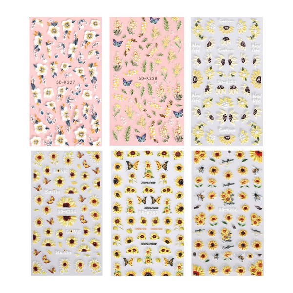 Winning Smile 6 Sheets Nail Art Decals 5D Embossed Stickers｜Professional