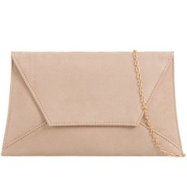 Purple Possum UK Beige Envelope Clutch Bag, Nude Faux Suede Evening Bag, Ladies Light brown Shoulder Bag, Prom Wedding Handbag