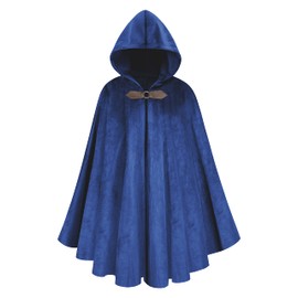 yolsun Renaissance Cloak with Hood Costume for Men Victorian Steampunk Medieval Cosplay Witch Cloak Cape (Blue, 100cm/39.3 inches)