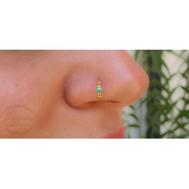 Tiny Gold Nose Ring - Snug Nose Piercing -14K Gold Filled 7mm Ring 2mm Green Opal - Thin Nose Piercing Hoops