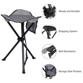 PORTAL Tall Slacker Chair Folding Tripod Stool for Outdoor Camping Walking Hunting Hiking Fishing Travel, Support 225 lbs, Grey