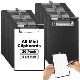 20 Pack Mini Clipboards with Pen Holder, 6 x 9 Inch Balck Clipboards, A5 Memo Plastic Clipboard Bulk Small Clip Boards for School Office Restaurant Cafe Hotel Shopping List (Pen not Included)