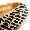 Avalaya Chunky Wide Gold Plated Black Enamel Animal Pattern Hinged