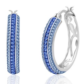 925 Sterling Silver Two Toned Capri Blue & Light Sapphire Crystal Hoops Earrings | 28MM Hypoallergenic Crystal Earrings for Women | Blue Earrings for Women by MAX + STONE