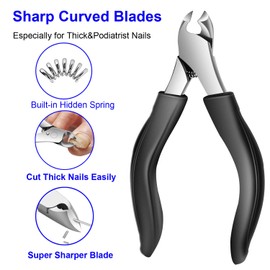 Professional Toenail Nail Clippers, Super Sharp Nail Clippers for Thick & Ingrown Strong Toenails, Stainless Steel Pedicure Foot Care Nail Clippers, Set of 9 Nail Scissors with Nail File