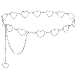 Putcuku Waist Belts for Women Adjustable Body Fashion Metal Link for Dresses (Heart Silver-L)