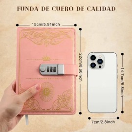 Agenda De Cuero Con Candado Diario Personal 150 Hojas +calco