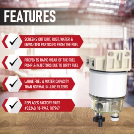 Marine R12T Fuel Filter Water Separator Kit - 120AT NPT ZG1/4-19 - Replaces S3240, 18-7947, 187947, 17670-ZW1-030GH, 99105-20006, 9-37812, 120R-RAC01, 120R-RAC02 Assembly - Diesel, Gas Engines