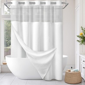 No Hook Shower Curtain and Liner Set,White Hotel Waffle Shower Curtain for Bathroom 81" L x 72" W