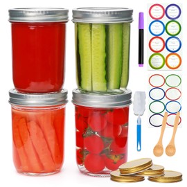 Woaiwo-q 16oz Mason Jars with Lids,Canning Jars with Lids,Clear Glass Pint Jar with Sticker and Spoon for Canning, Fermenting, Jam, Honey, Wedding Favors, Sauces, DIY,Snacks, Candies and More(4pack)