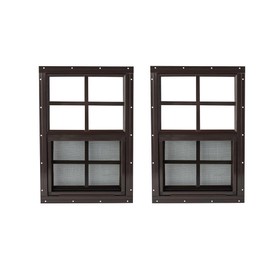 2 Pack Shed Window 12x18 Brown Flush - Vertical Slider with Tempered Glass & Bug Screen