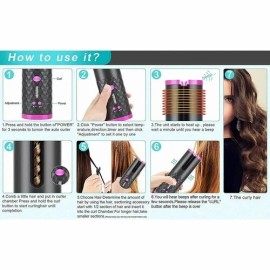 Unbranded Portable Automatic Hair Curler, Ceramic Rotating Wireless Auto Curling Iron Wand