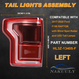Nakuuly LED Tail Light with Blind Spot Compatible With 2017-2020 Ford F150 RAPTOR Left Driver Side Taillight Rear Brake Lamp Signal Assembly # HL3Z-13405-F