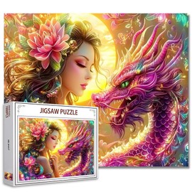 Jigsaw Puzzles 1000 Pieces for Adults-Beautiful Woman with Ornate Pink Dragon Puzzle-Challenging Puzzle Perfect for Game Nights-DIY Home Wall Decor-Sacred Fantasy -Fairy Puzzles Art 27" x 20"