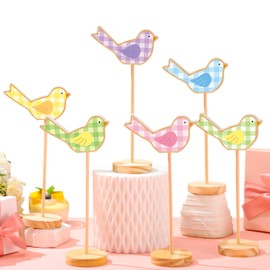 Geetery 6 Pcs Spring Bird Decor Spring Wooden Table Sign Spring Bird Centerpiece for Table Standing Colored Birds Decorative Figurines Wood Block Spring Decorations for Home Tabletop Tiered Tray Decor