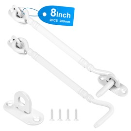 Gate Hook and Eye Latch,White Door Latches for Internal Door Lock Wooden Gates Bathroom Window Patio Security Cabin Hook Lock Heavy Duty Gate Latch(8inch 2pcs)