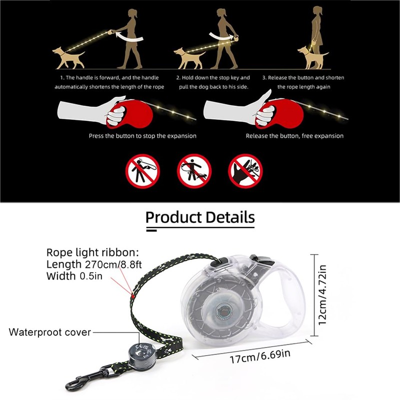 Luwint LED Dog Leash Retractable 8.8ft - Light Up Dog