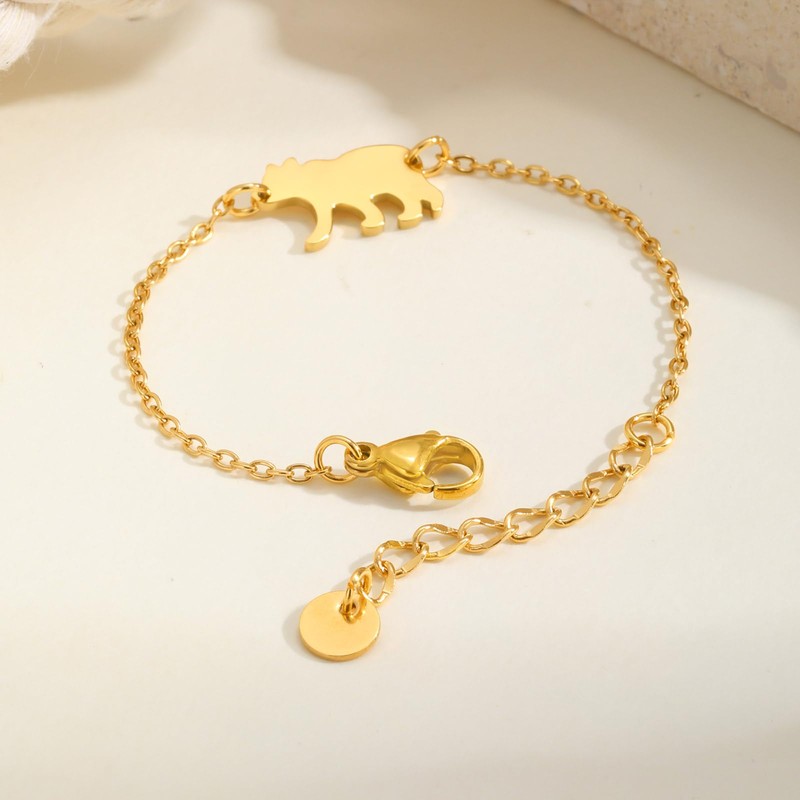 Rockyu Allure Kids Bracelet, Cute Animal Design, Gold, Bear Stainless