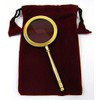 Vintage Brass Magnifying Glass with Velvet Pouch, 5" H, Small Magnifier Glass, Pocket Magnifying Glass