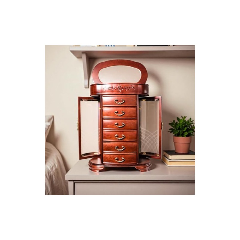 Hives and Honey Patricia Etched Glass Mahogany Jewelry Chest Jewelry